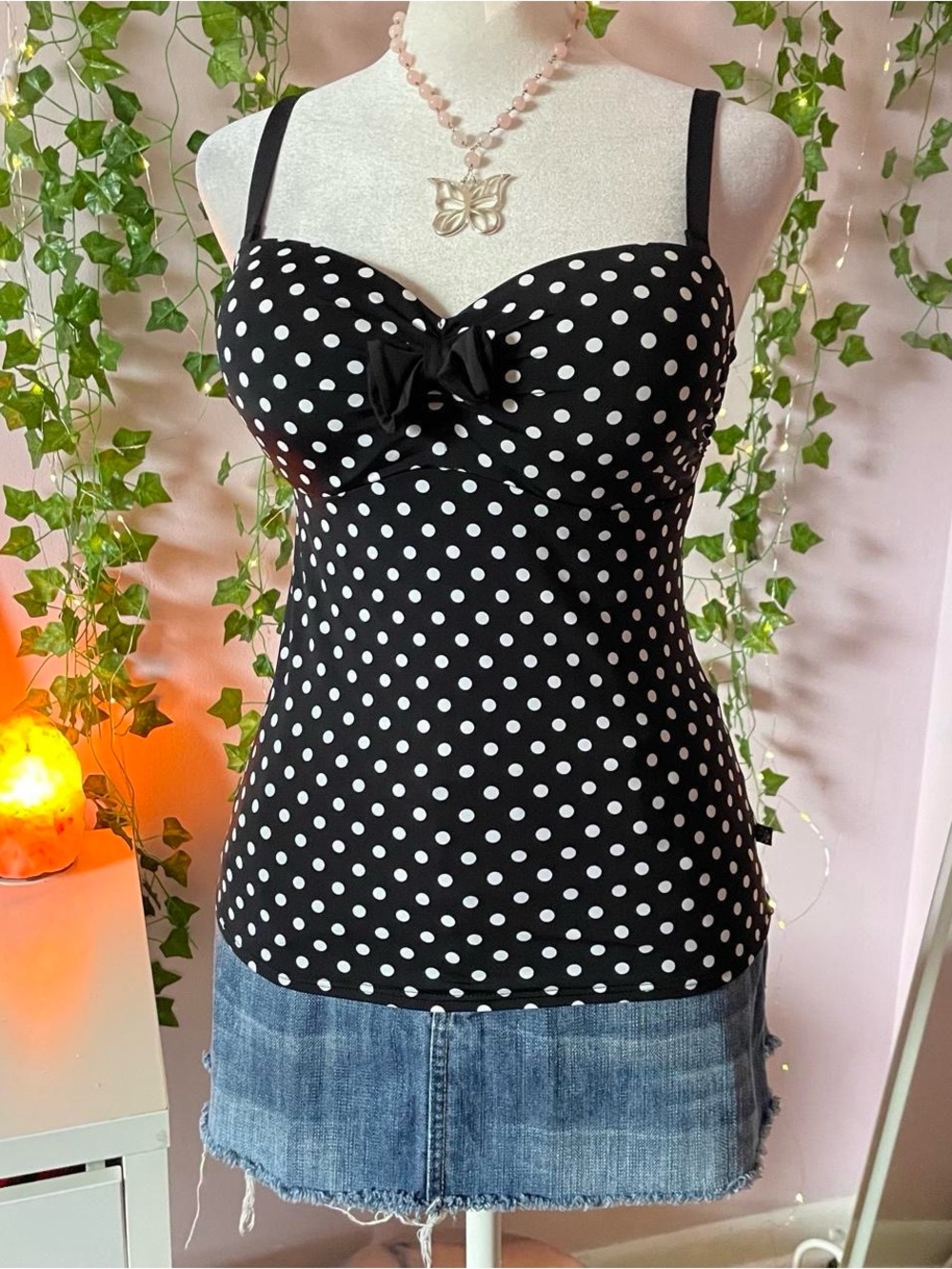 La Vie En Rose Black & White Polka Dot Swim Cami
